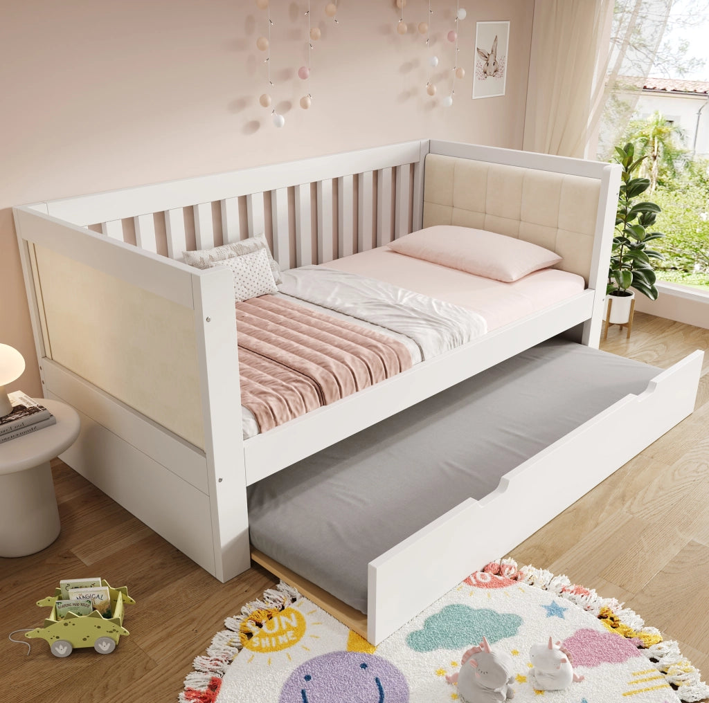 Letto da giorno con letto estraibile 90x200 cm; legno di pino bianco