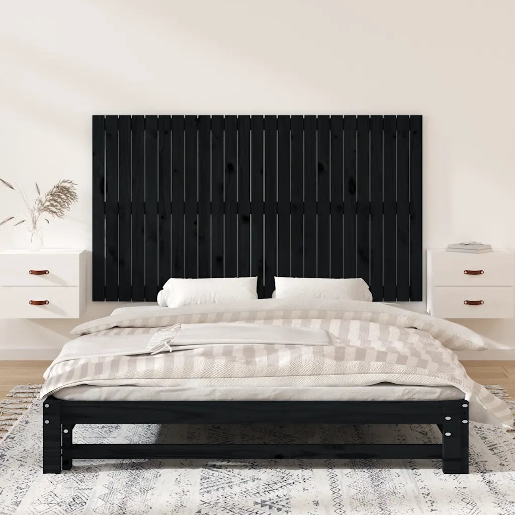 Testiera da Parete Nera 159,5x3x90 cm in Legno Massello di Pino 824902