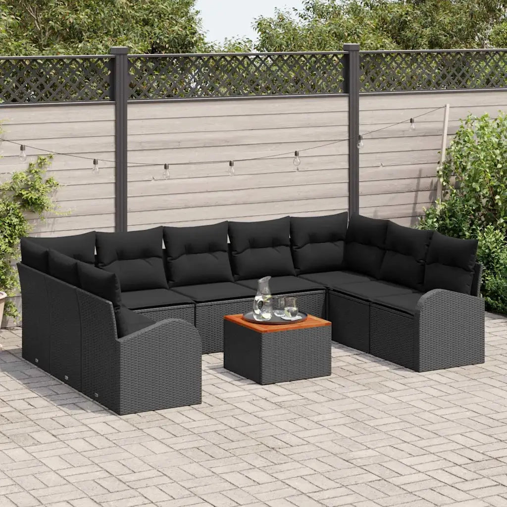 Set Divano da Giardino con archiviazione 10 pcs Nero polyrattan
