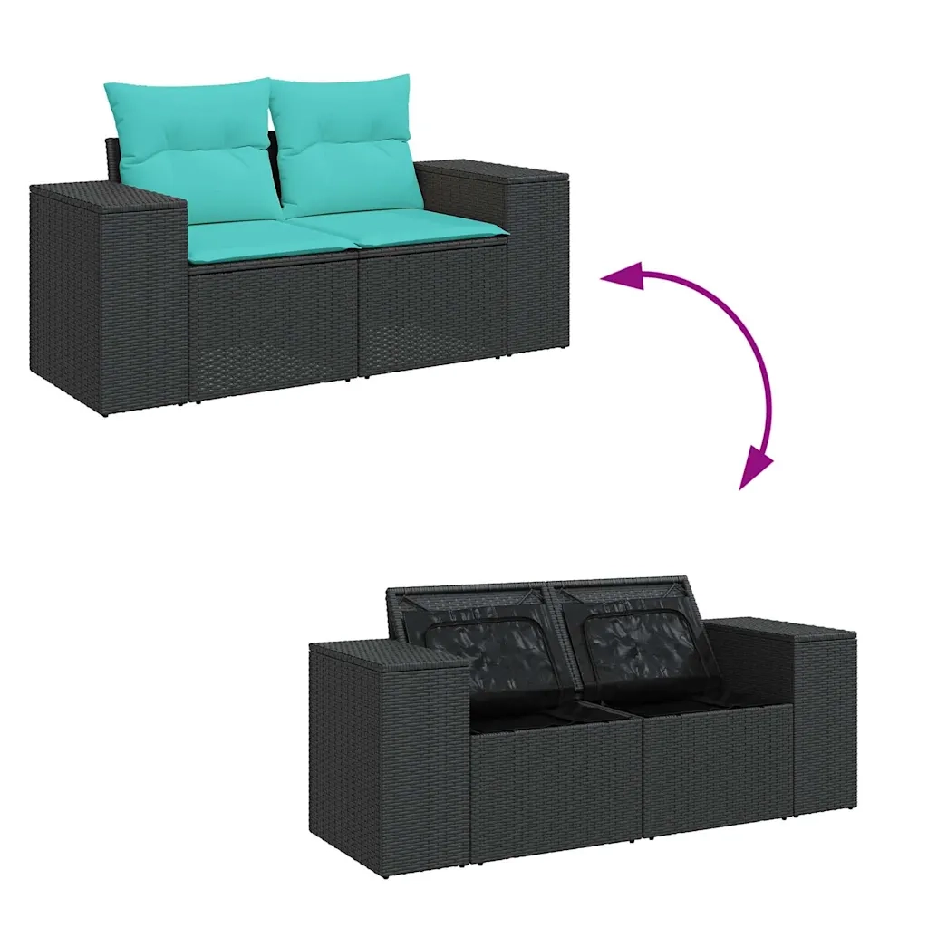 Set Divani da Giardino con Cuscini 7pz Nero Polyrattan 3325693