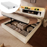 Letto Matrimoniale Idraulico 140x200cm - Xylo - Testiera Regolabile LED con USB, Velluto Beige