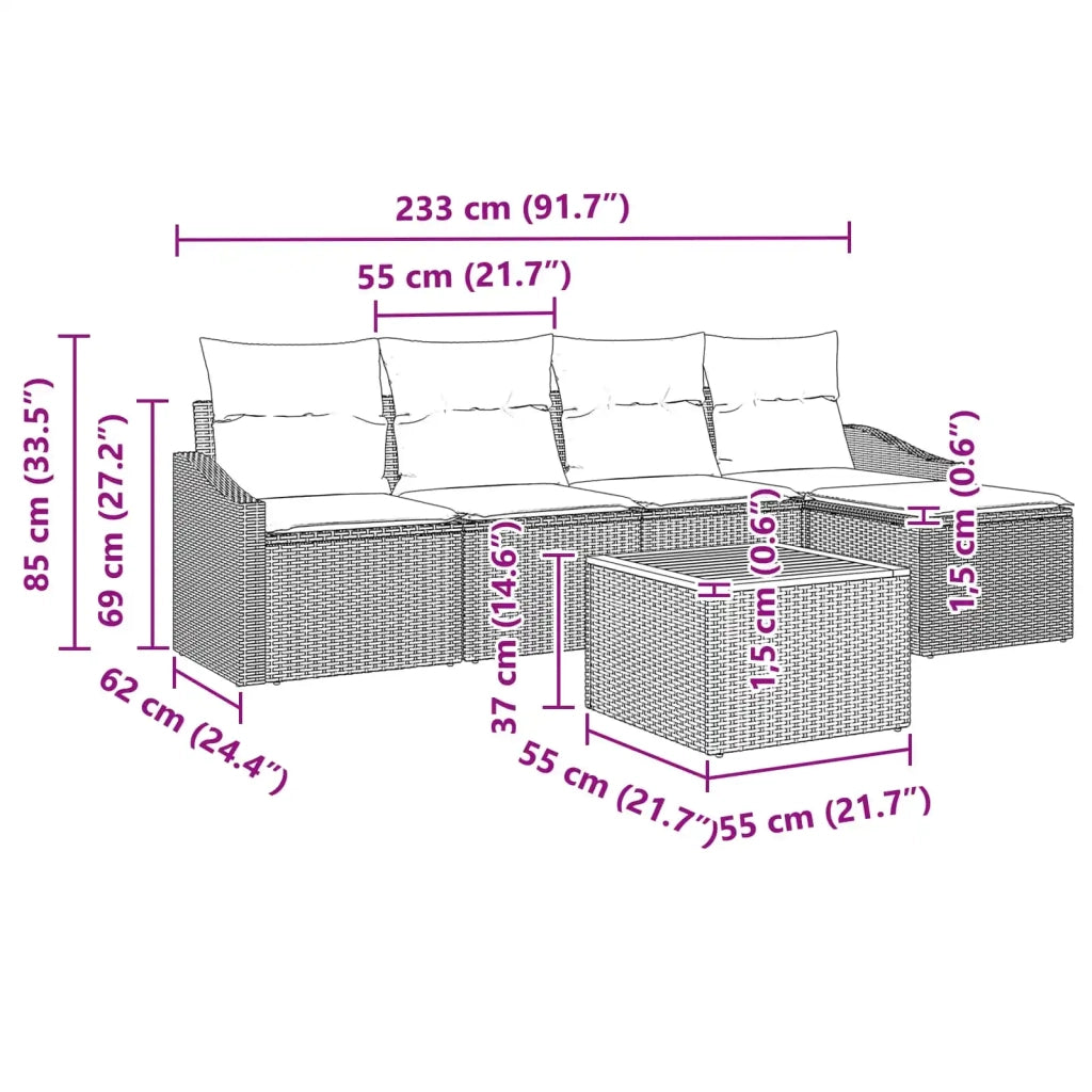 Set Divano da Giardino con cuscino 6 pcs Nero polyrattan 3347823