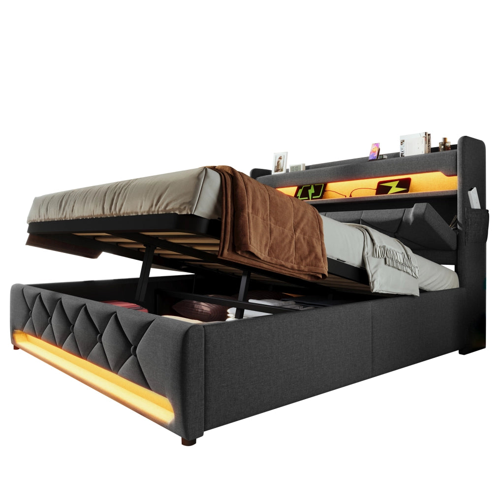 letto imbottito lino grigio 160 x 200 cm