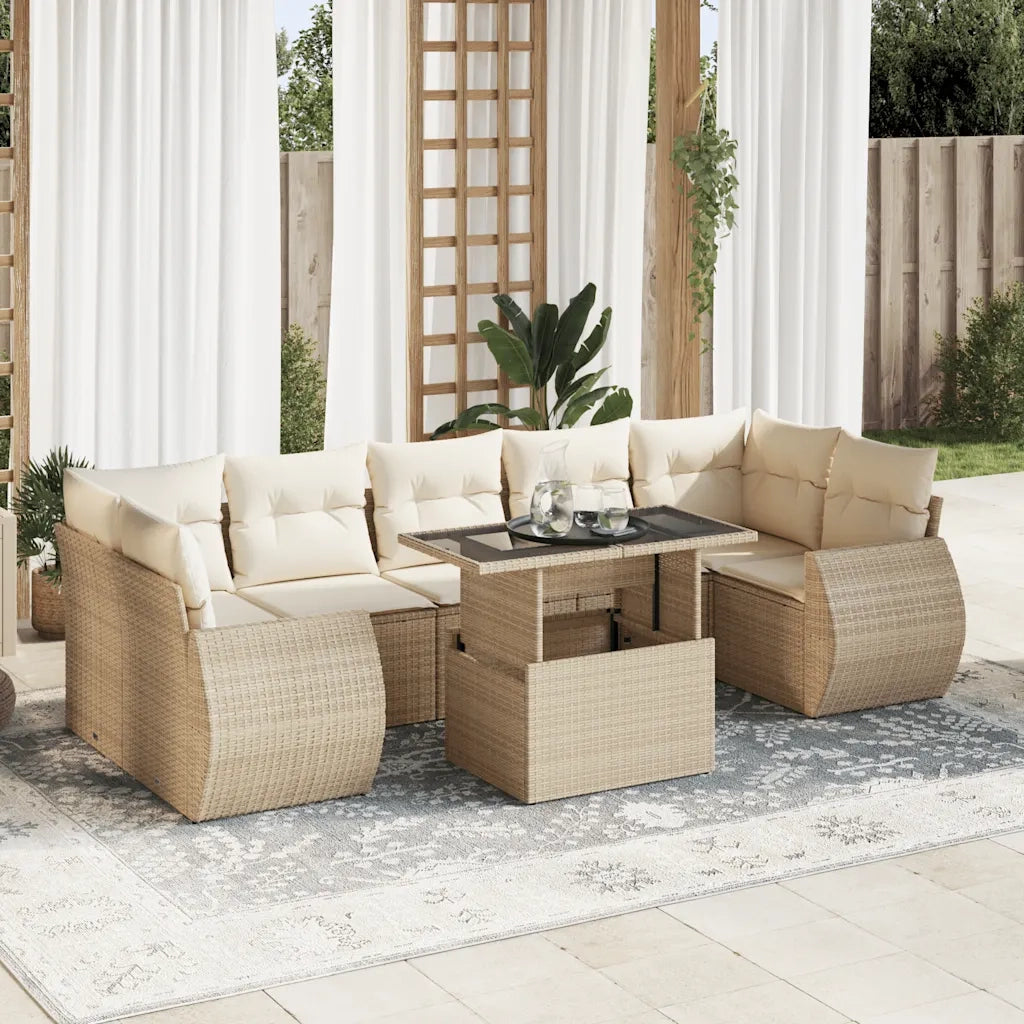 Set Divano da Giardino 8 pz con Cuscini Beige in Polyrattan 3326599