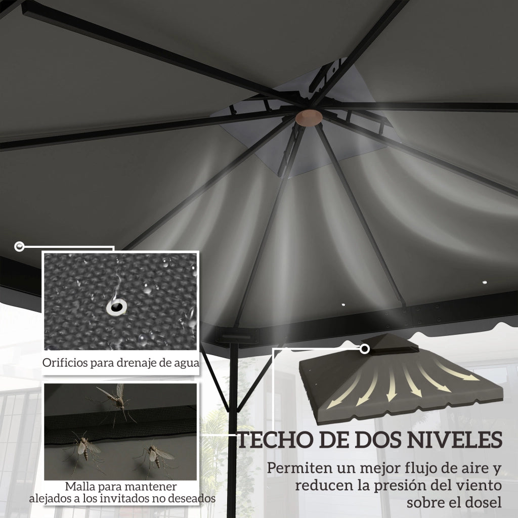 Telo di Ricambio per Gazebo 3x3 m ¨C Xylo ¨C Doppio Tetto con Fori di Drenaggio UPF 30+ Grigio Chiaro