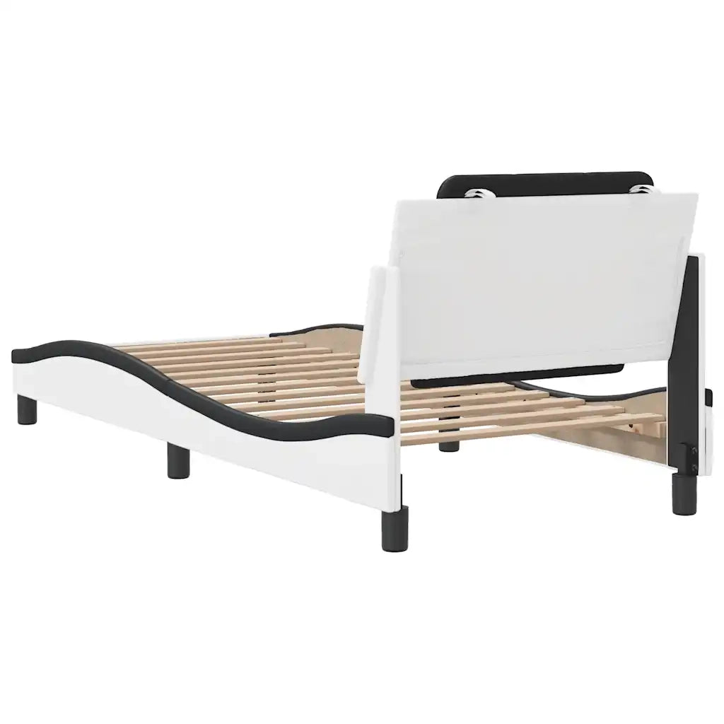 Letto singolo | Letto per adulti | Giroletto senza Materasso Zadar Nero e Bianco 90x190 cm in Similpelle