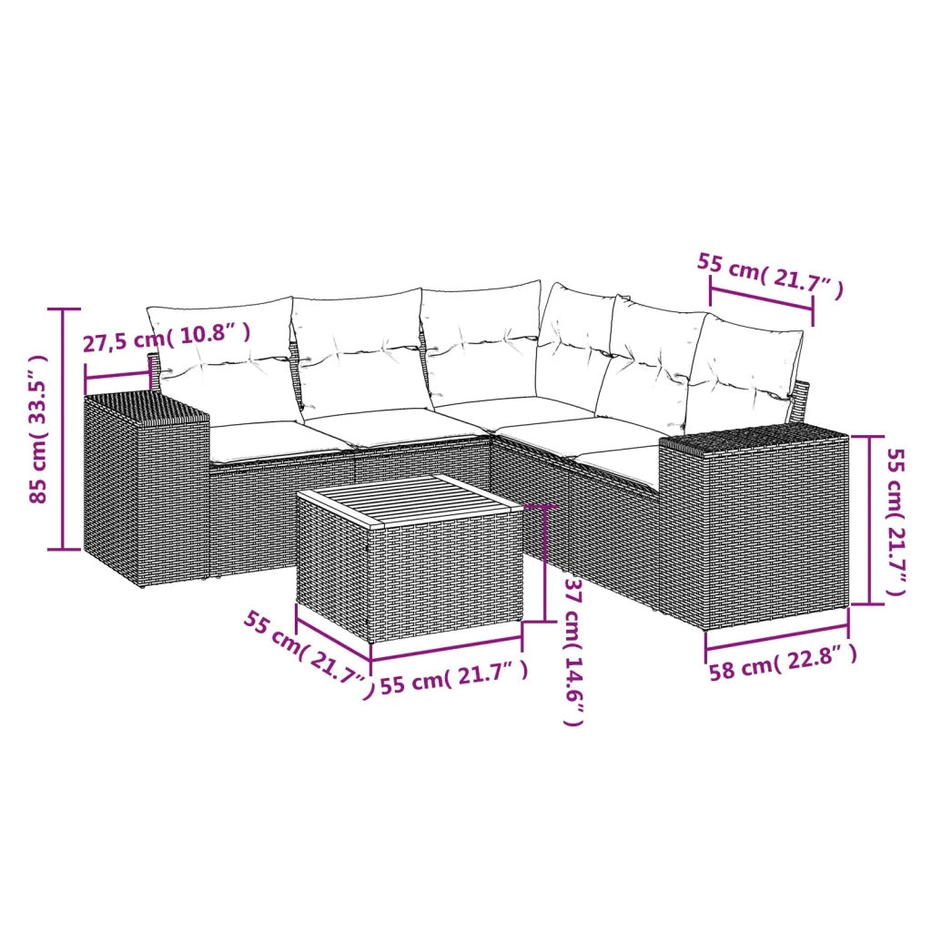 Set Divano da Giardino 6 pz con Cuscini Beige in Polyrattan 3257774