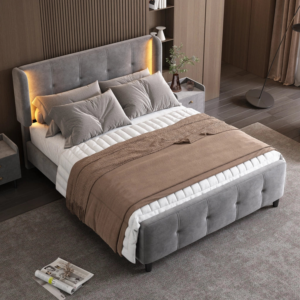 letto imbottito velluto grigio 140x200 cm