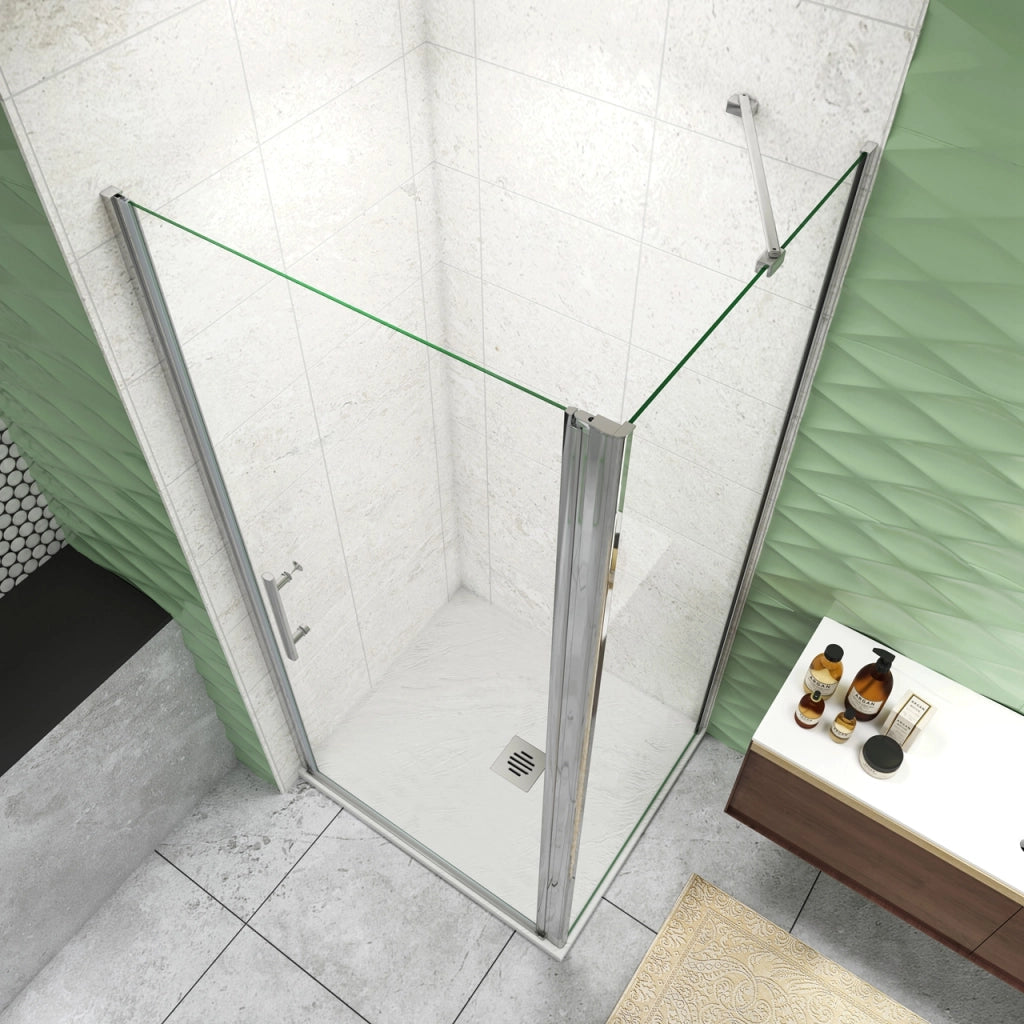 H.195 cm Box Doccia Angolare Porta Battente 100 cm Parete Fissa 70 cm Vetro 6mm Anticalcare Barra da 45 cm Cromo Lucido