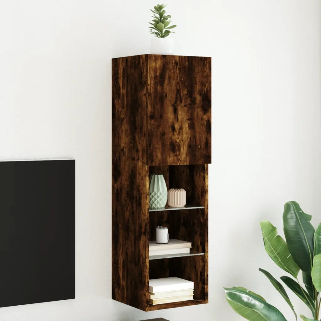 Mobile TV con Luci LED-Credenza TV-Console TV Rovere Fumo 30,5x30x102 cm