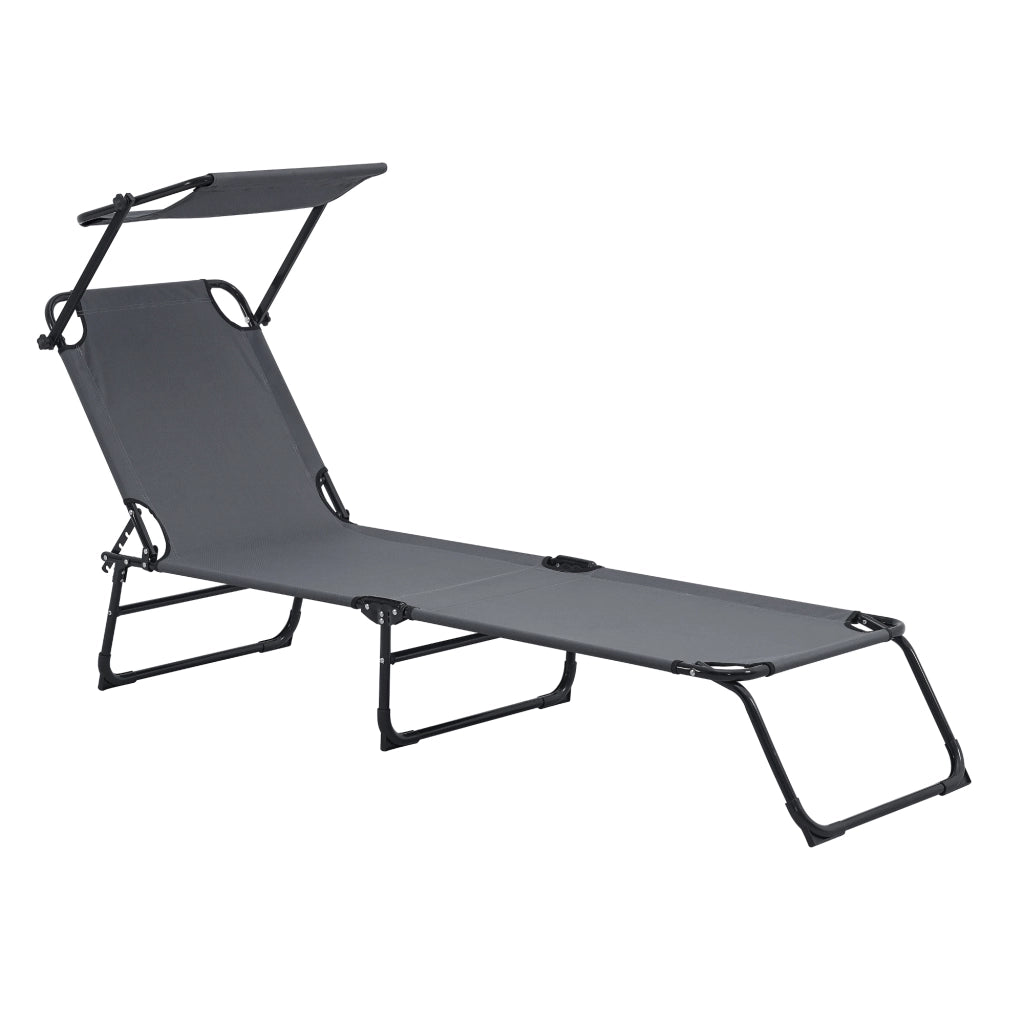 Set di 2 Lettini Prendisole Lomeda con Tettuccio Parasole e Schienale Reclinabile - Grigio Scuro casa.pro