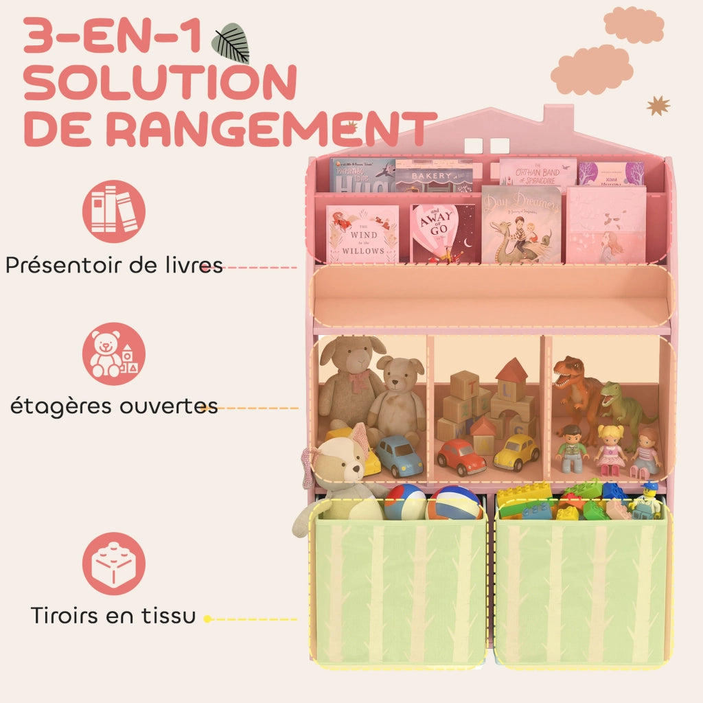 Libreria bambini con ripiani e 2 cassetti ¨C Xylo ¨C rosa MDF