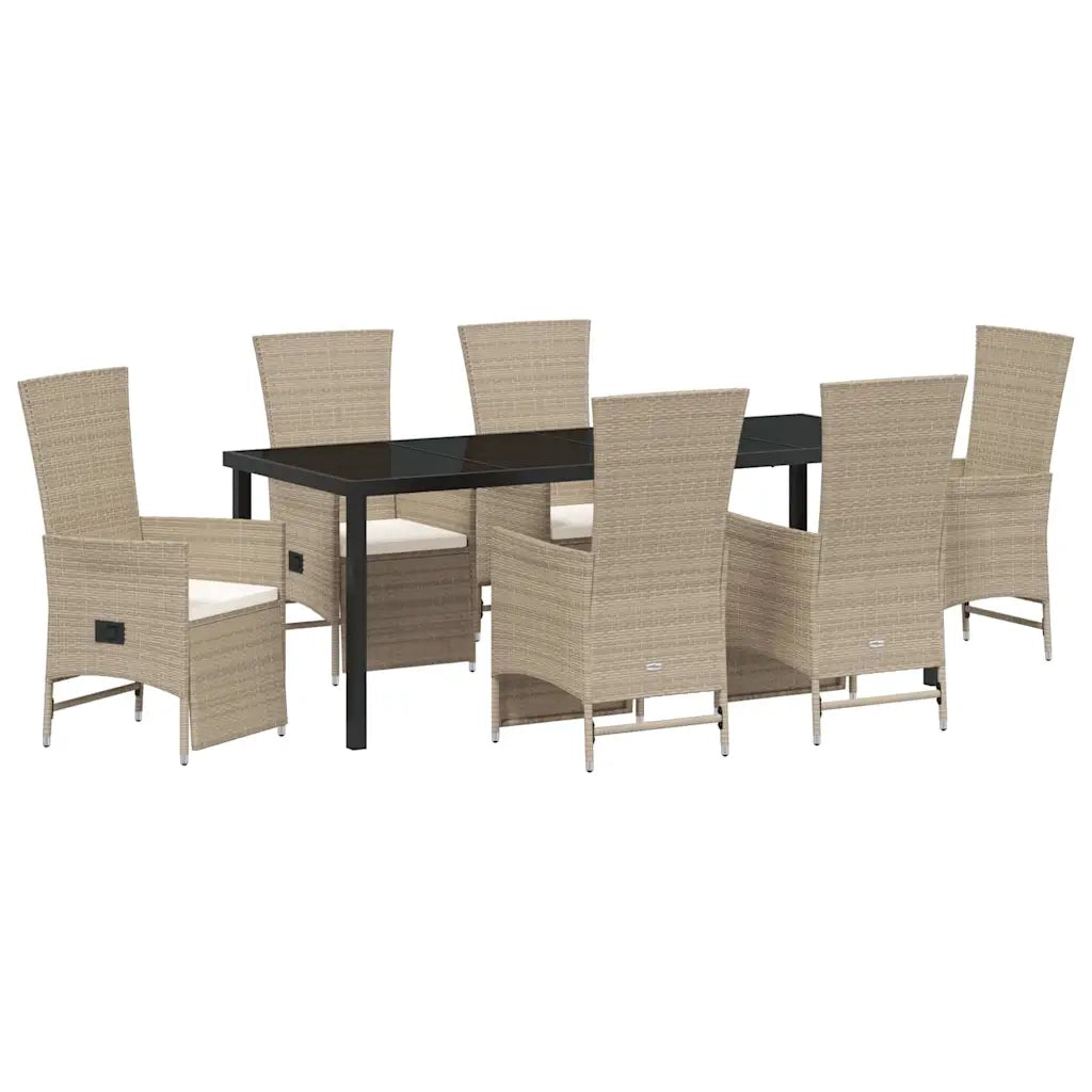 Set da Pranzo per Giardino con cuscino 7 pcs Beige polyrattan 3379476