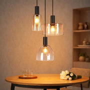 ZMH Lampada a Sospensione 3 Luci Vetro Ambra Industriale Altezza Regolabile per Sala da Pranzo Soggiorno Senza Lampadina