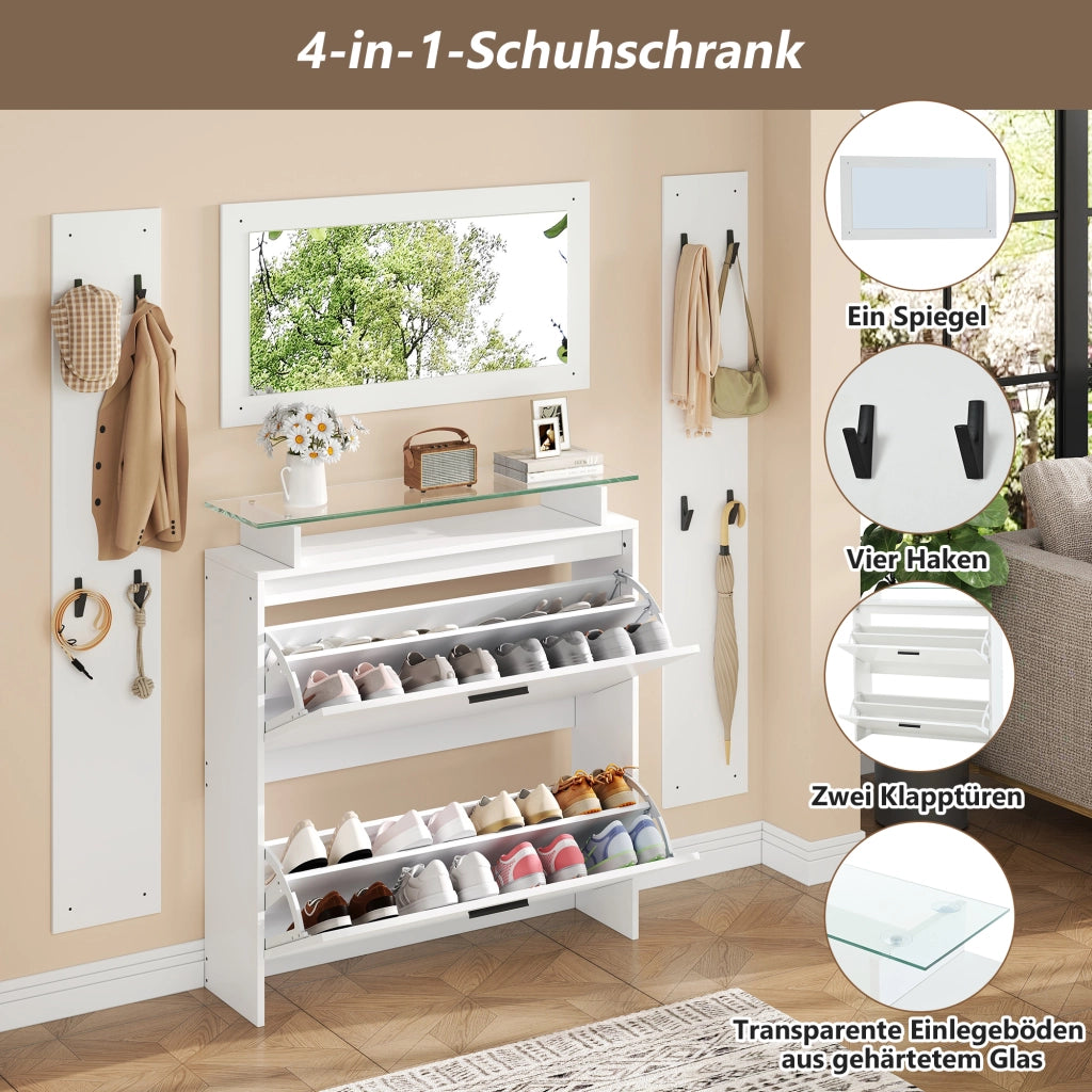 MOBILE INGRESSO Set da 4 pezzi con specchio e scarpiera 89,5x23x96,5 cm bianco