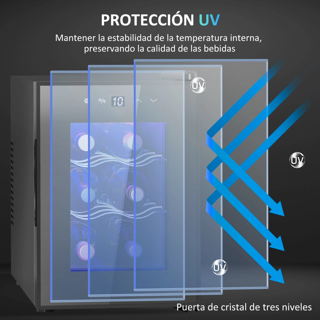 Cantinetta per Vino 6 Bottiglie 17L con LED e Temperatura Regolabile ¨C Zephmum ¨C Nero