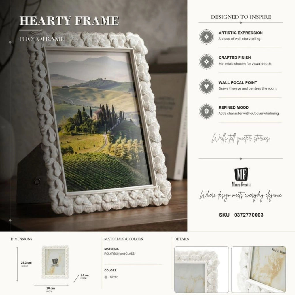 Cornice portafoto Hearty argento con profilo a cuori 15x20 cm