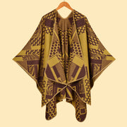 Sciarpa/mantella da donna alla moda, classica, jacquard a righe leopardate, calda, con spacco.