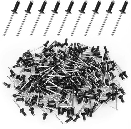 Set di viti a espansione in alluminio, 200 pezzi, viti a espansione 4 x 10 mm, viti a espansione con grande testa nera verniciata, set di viti a espansione per edifici, navi, veicoli.