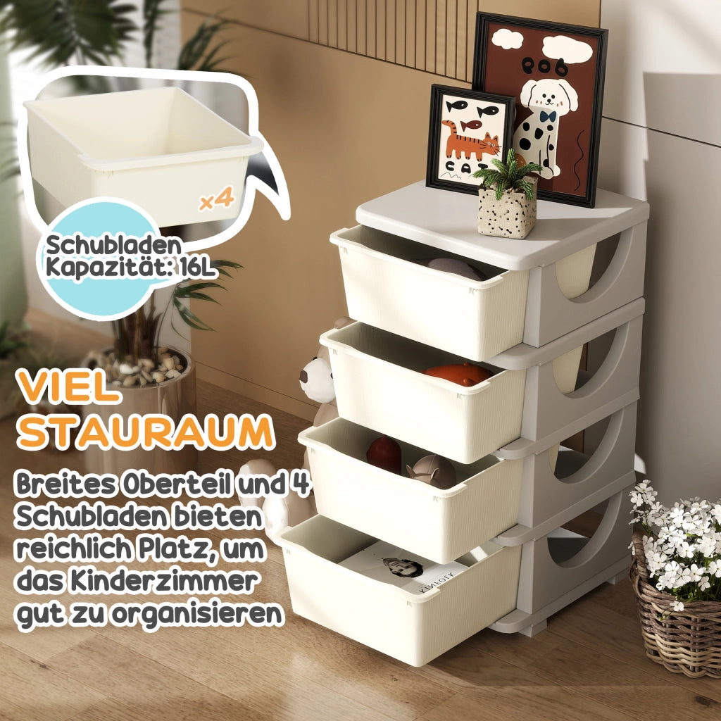 Cassettiera per bambini con 4 cassetti, plastica, crema, 37x37x76 cm ¨C Minimal