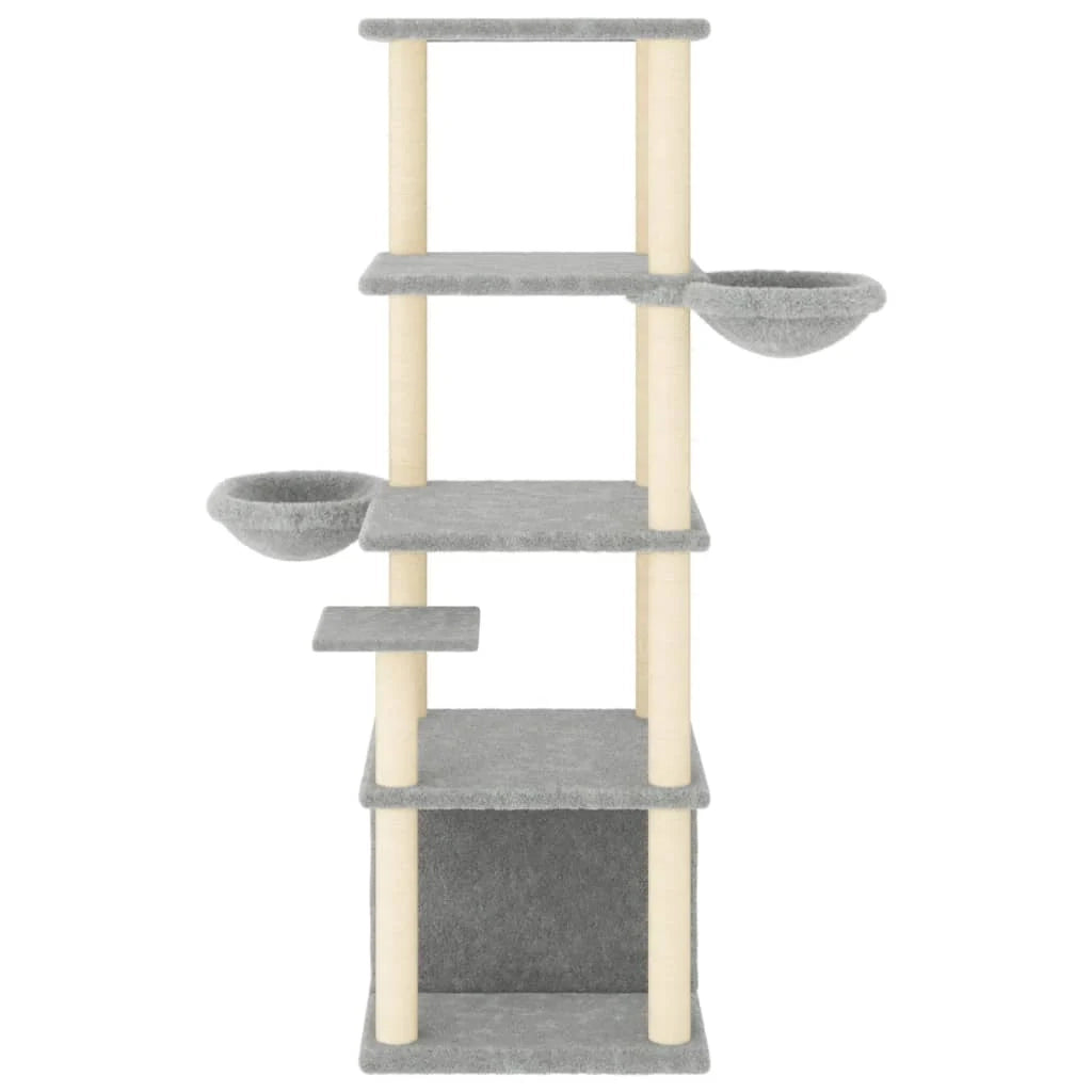 Tiragraffi per gatti torre per arrampicata giocattolo piattaforma per arrampicata con tiragraffi in sisal leggero 147 cm grigio 02_0022571
