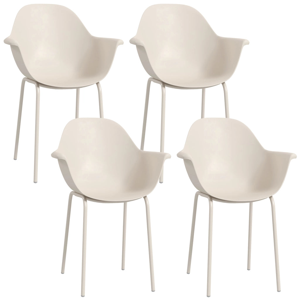 Set Sedie da Giardino con 4 Sedie; Impilabili con Schienale e Braccioli; per Terrazza e Balcone; Acciaio; Grigio
