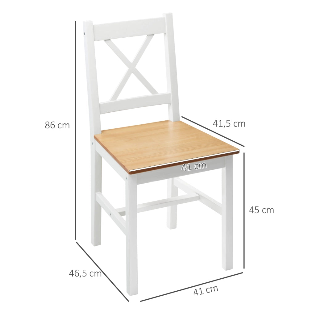 Set 2 Sedie da Pranzo in Legno Massello ¨C Xylo ¨C Stile Campagna Schienale Incrociato Bianco e Rovere