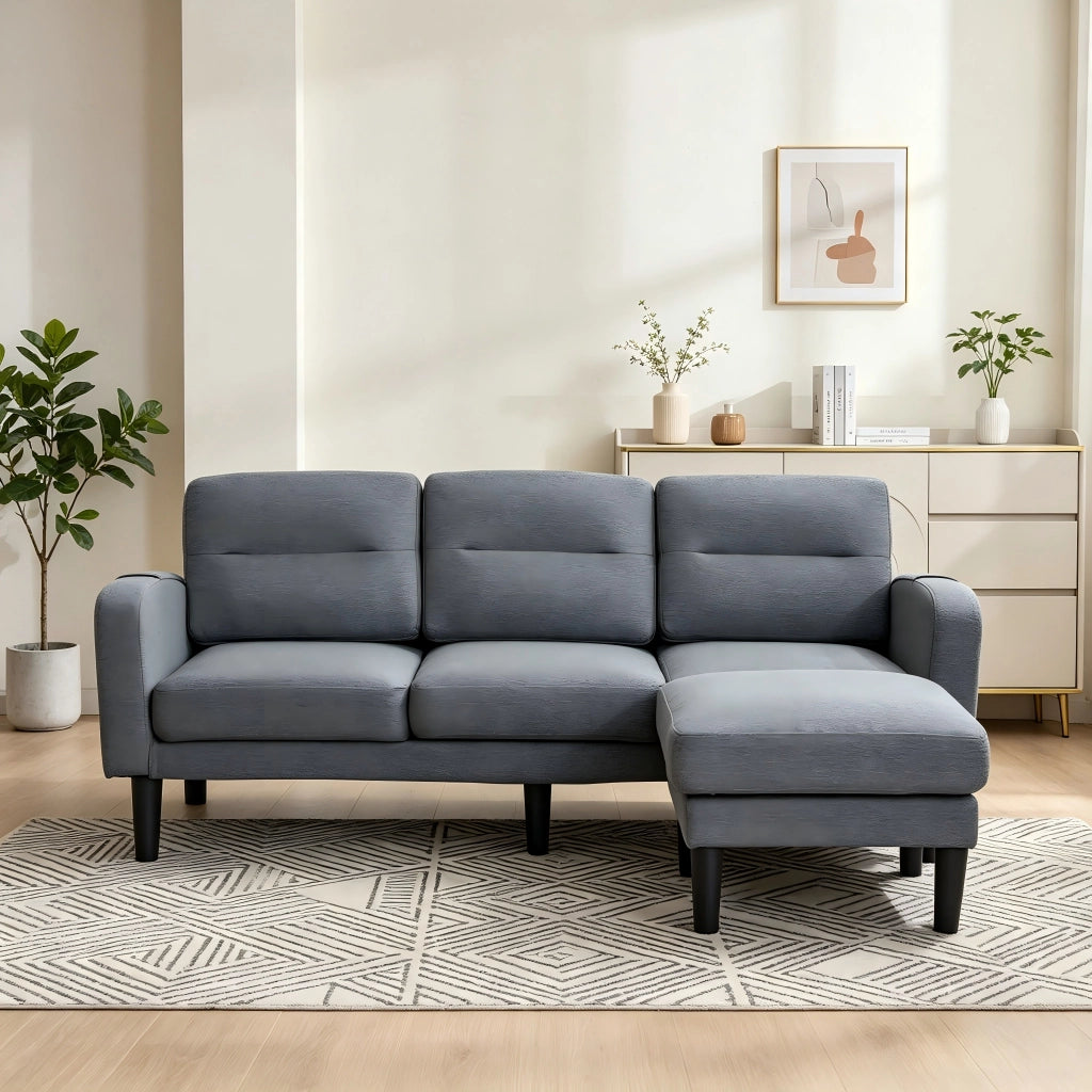 DIVANO Angolare a L 204x136x80 cm Tessuto Grigio 3 Posti con Chaise Longue