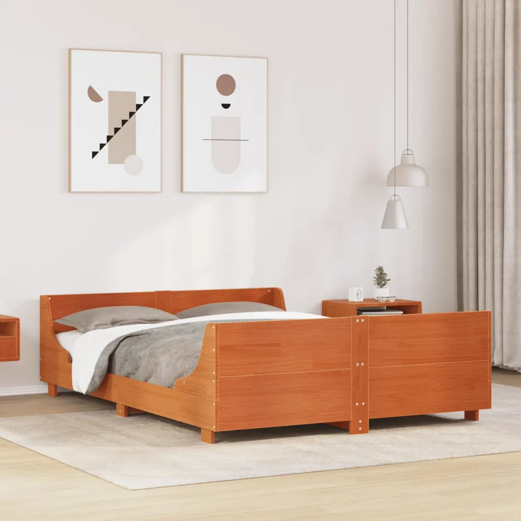 Letto senza Materasso-Struttura Letto Marrone Cera 150x200 cm in Legno di Pino 956048