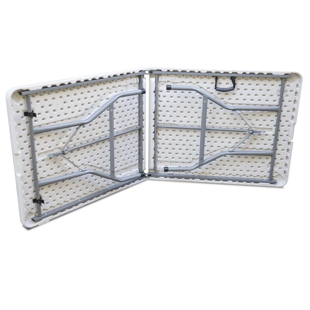 Tavolo Pieghevole in Resina HDPE 183x76 H74cm Richiudibile Salvaspazio Bianco