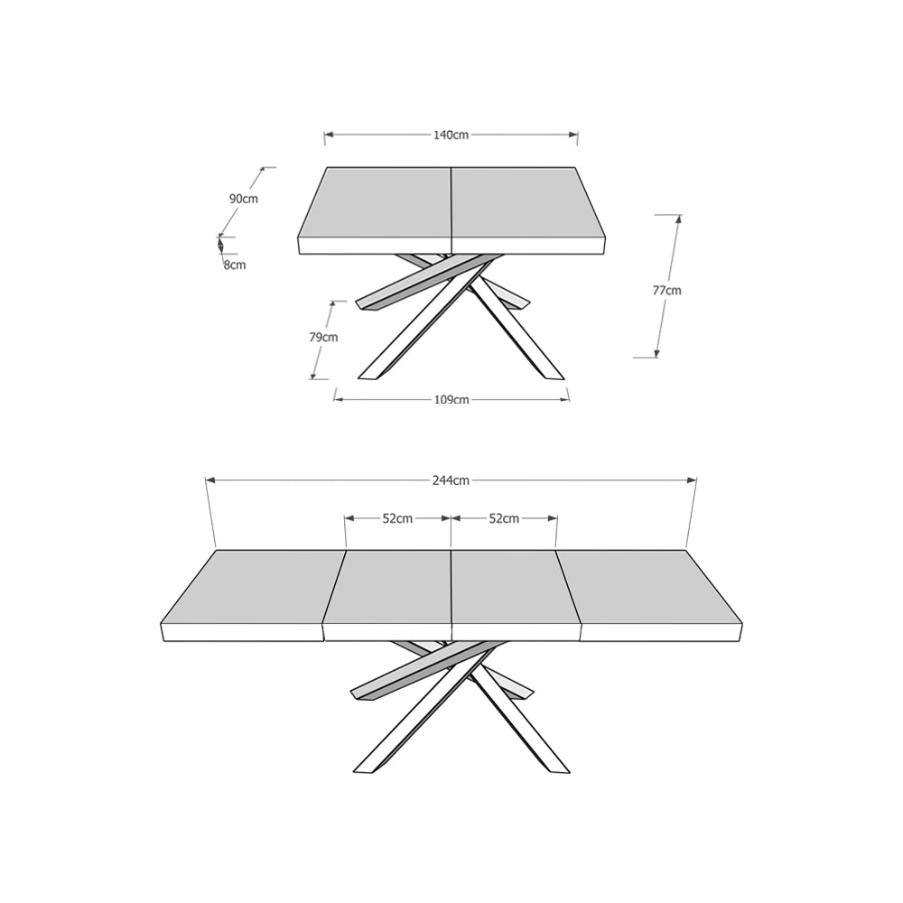 Tavolo allungabile 90x140/244 cm Volta Premium Cemento telaio 4/B