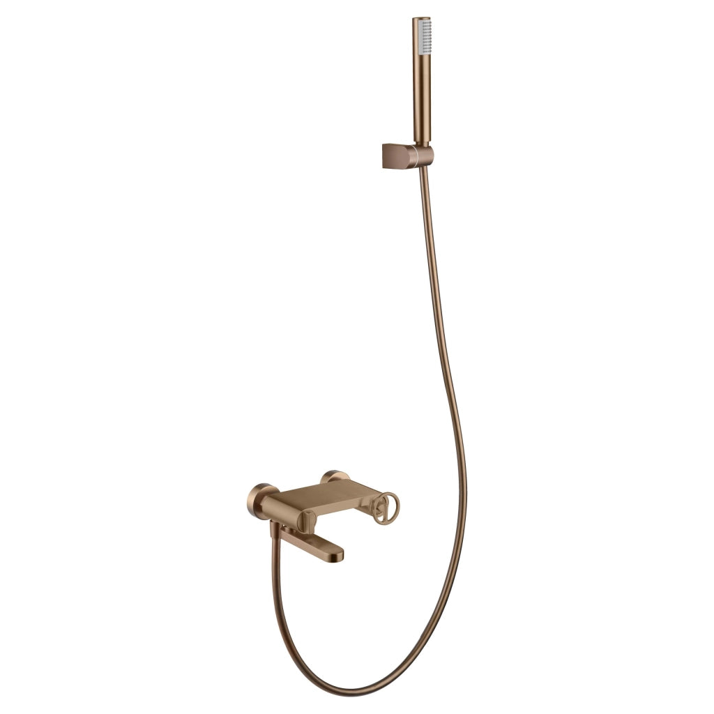 IMEX Set miscelatori monocomando vasca oro rosa in ottone e zama con tubo flessibile acciaio 180 cm doccetta tonda con supporto ABS cartuccia ceramica Ø35 mm Imex-BDC033-4ORC