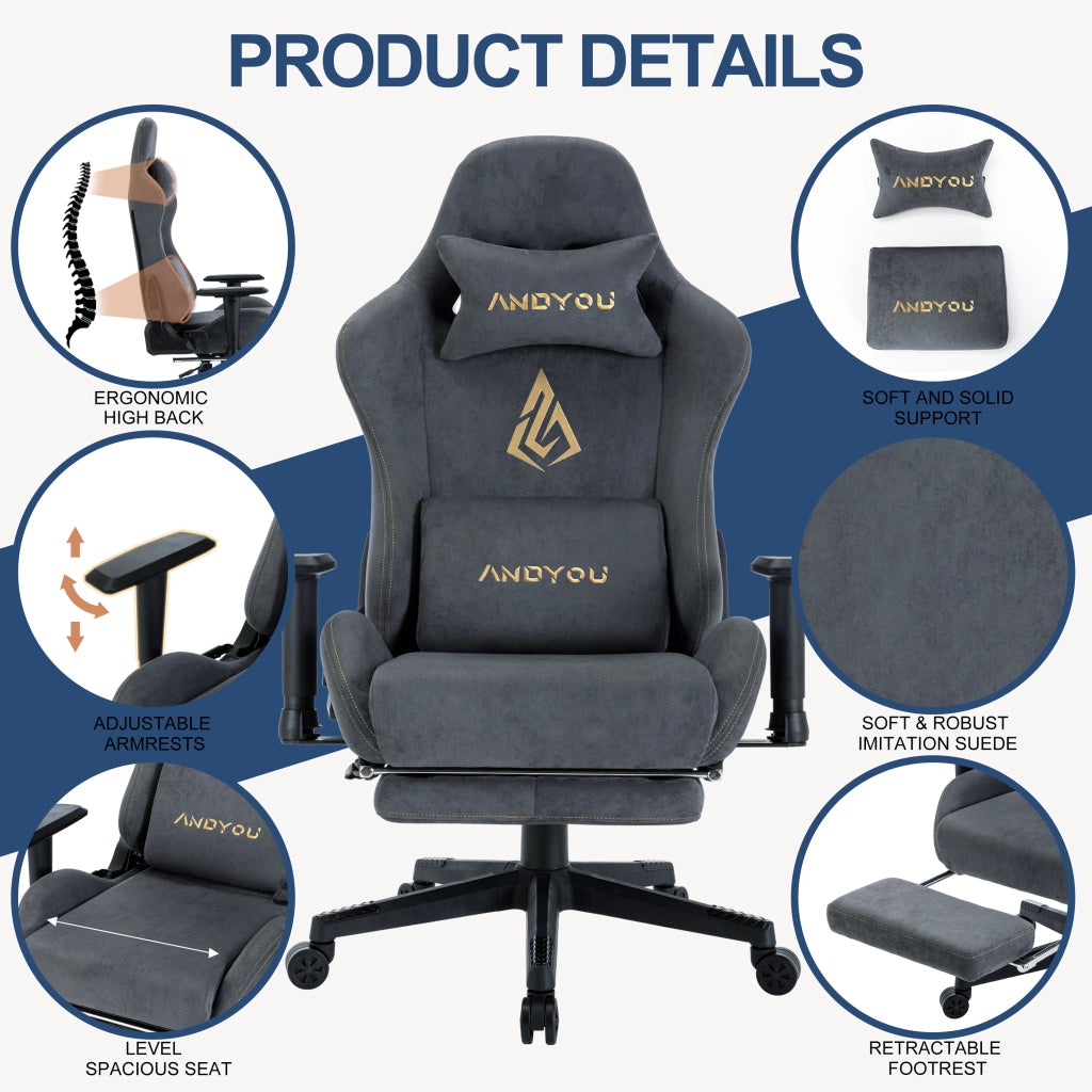 Sedia Gaming Ergonomica con Poggiapiedi ¨C Xylo ¨C Grigio Traspirante Regolabile Girevole