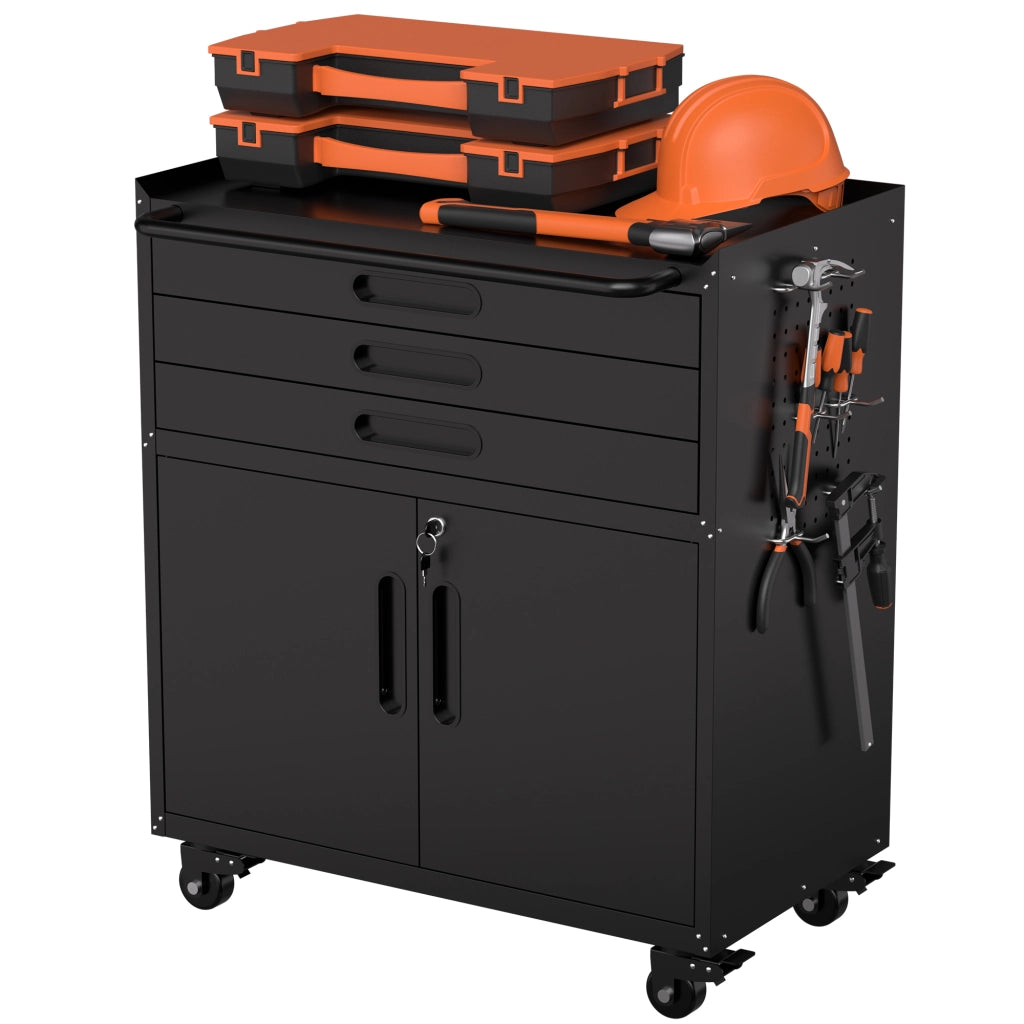 Mobiletto portautensili in metallo, dimensioni H 87,3 ¡Á L 75 ¡Á P 42 cm ¨C robusto armadio da garage con ante chiudibili a chiave e 3 cassetti, organize