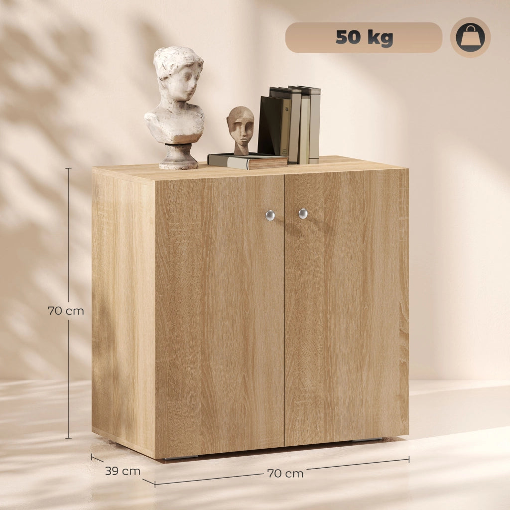 Mobiletto Multiuso a 2 Ante, Mobiletto Soggiorno o Ufficio in Legno con Maniglie in Alluminio, 70x39x70cm