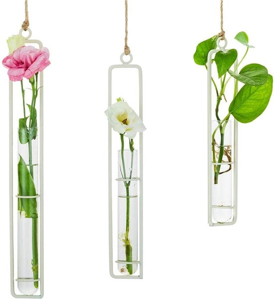 Vaso di vetro smaltato creativo, contenitore penzante per idrocoltura, flacone penzante in forma di reattore per fiori, decorazione per piante penzante per la serra da interni, bianco