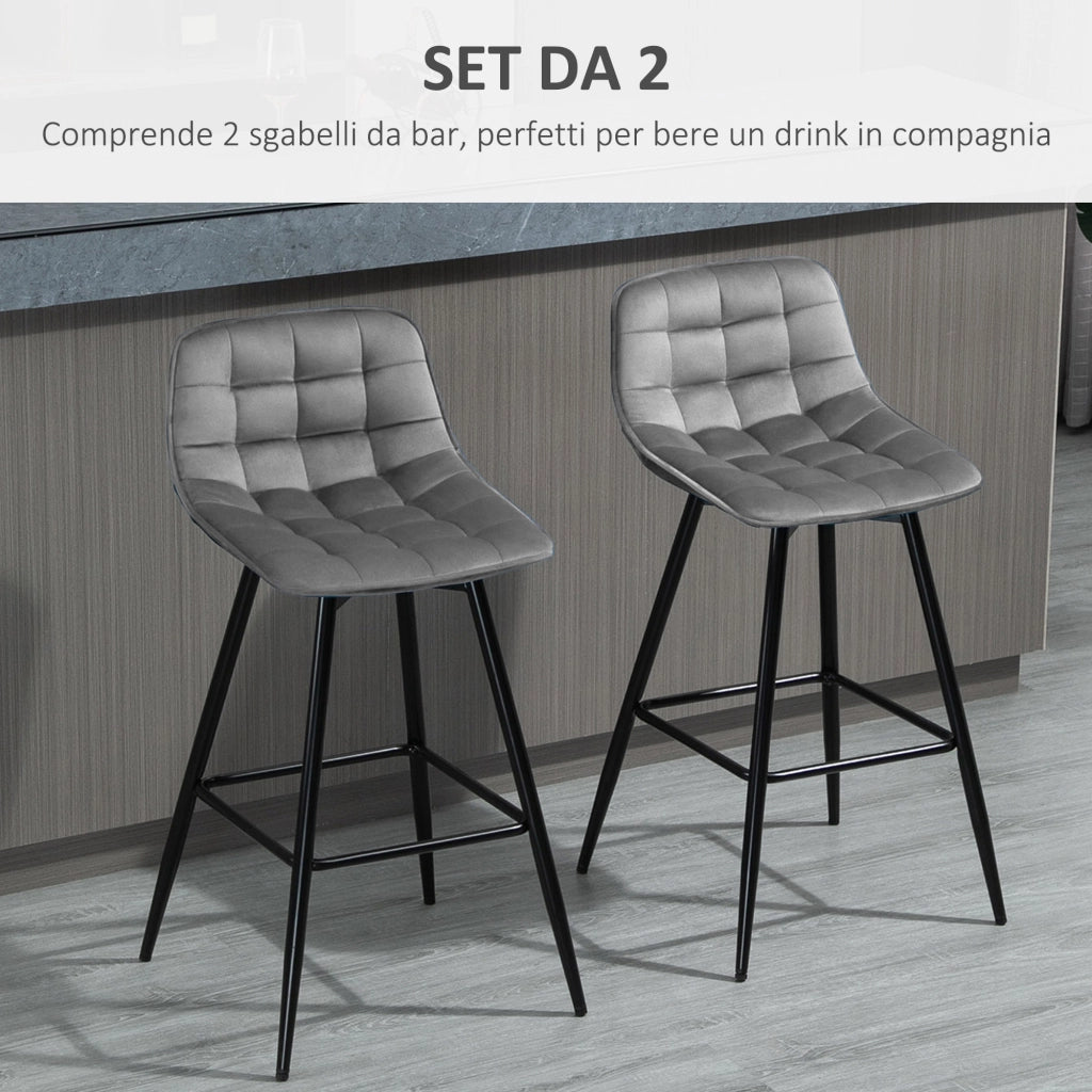 Sgabello Alto Nordico con Schienale ¨C Xylo ¨C Tessuto Effetto Velluto Grigio e Metallo 45x47x88 cm