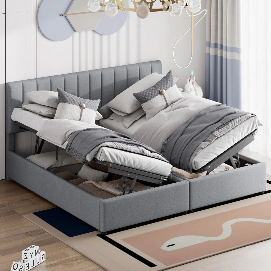 DESMIU Letto Contenitore Letto Matrimoniale con Vano Idraulico, Testiera Regolabile, 180 × 200 cm e 90 × 200 cm, Senza Materasso