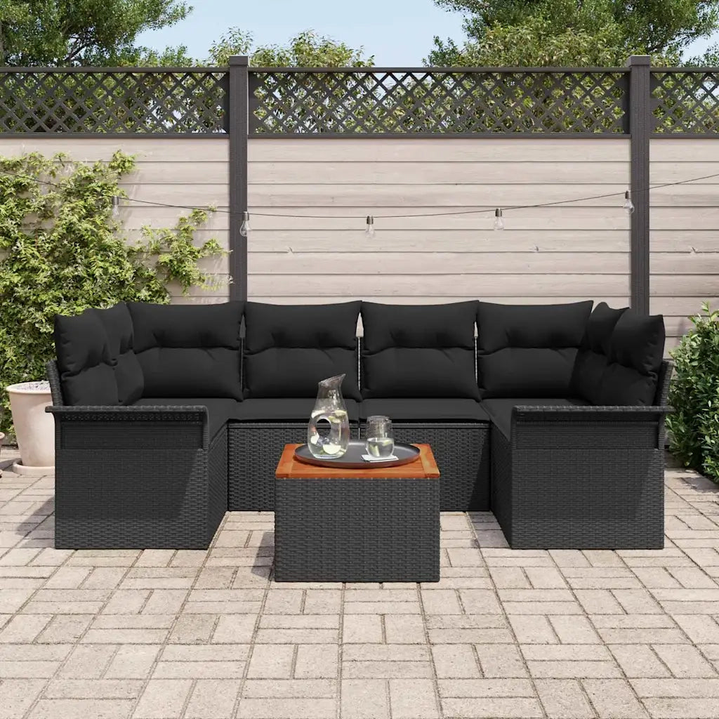 Set Divano da Giardino con archiviazione 7 pcs Nero polyrattan