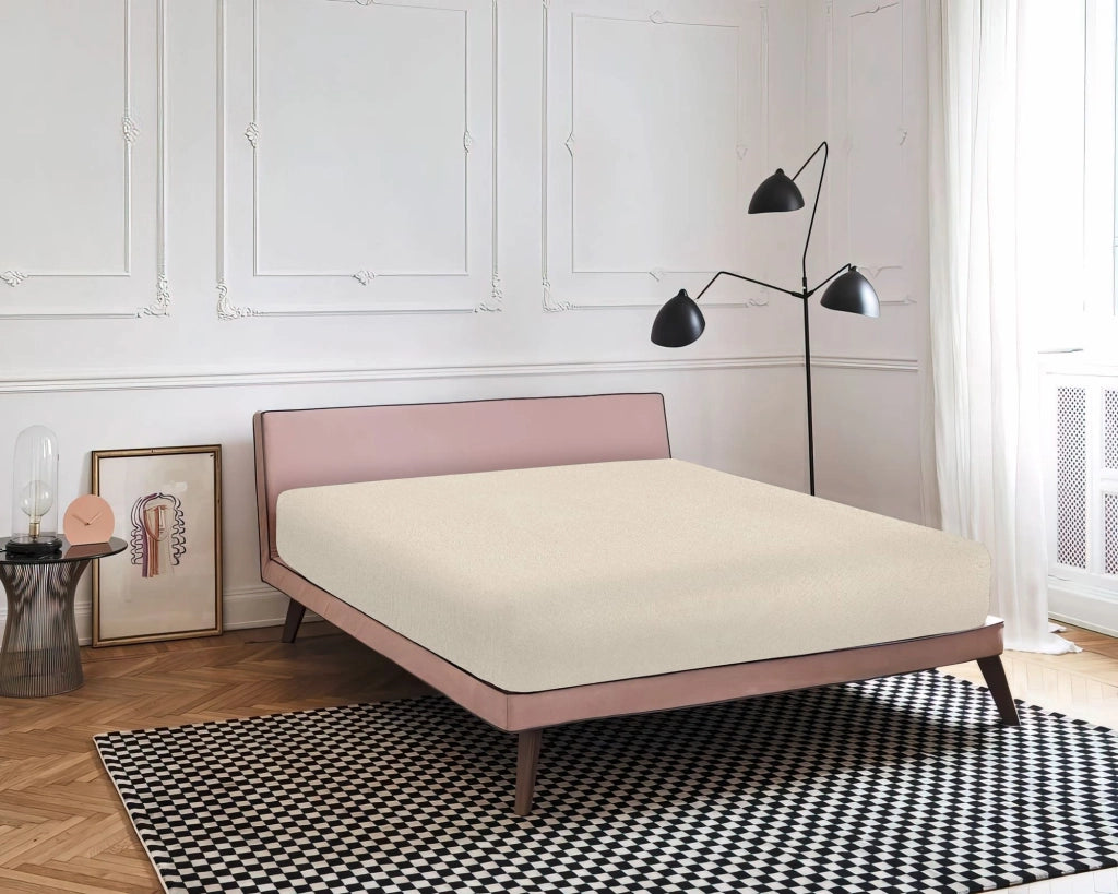 Lenzuolo Sotto Con Angoli Elastici 100% Puro Cotone  Beige - Singolo