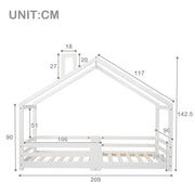 Letto a casetta per bambini - Zephmum - 90x200 cm - Bianco - Con camino e protezione anti-caduta