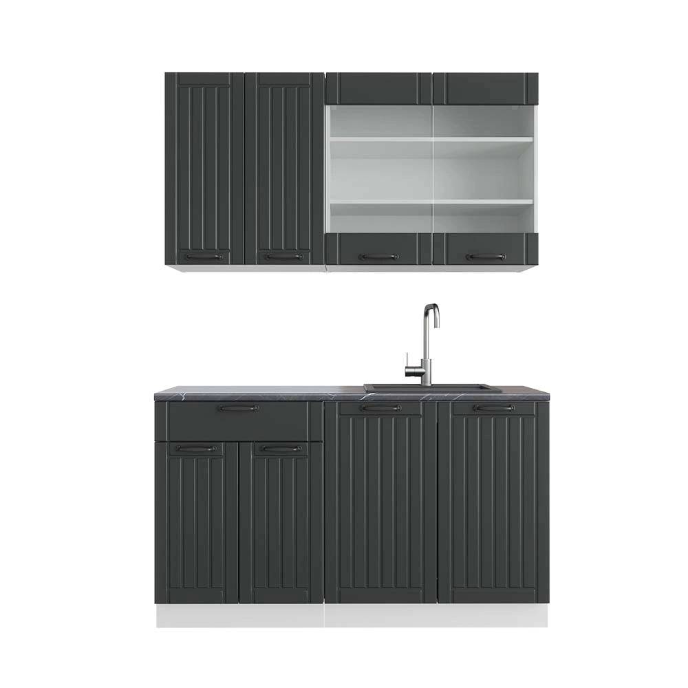 Cucina completa Fame-Line Antracite rustico/Bianco 140 cm, PL Antracite Vicco