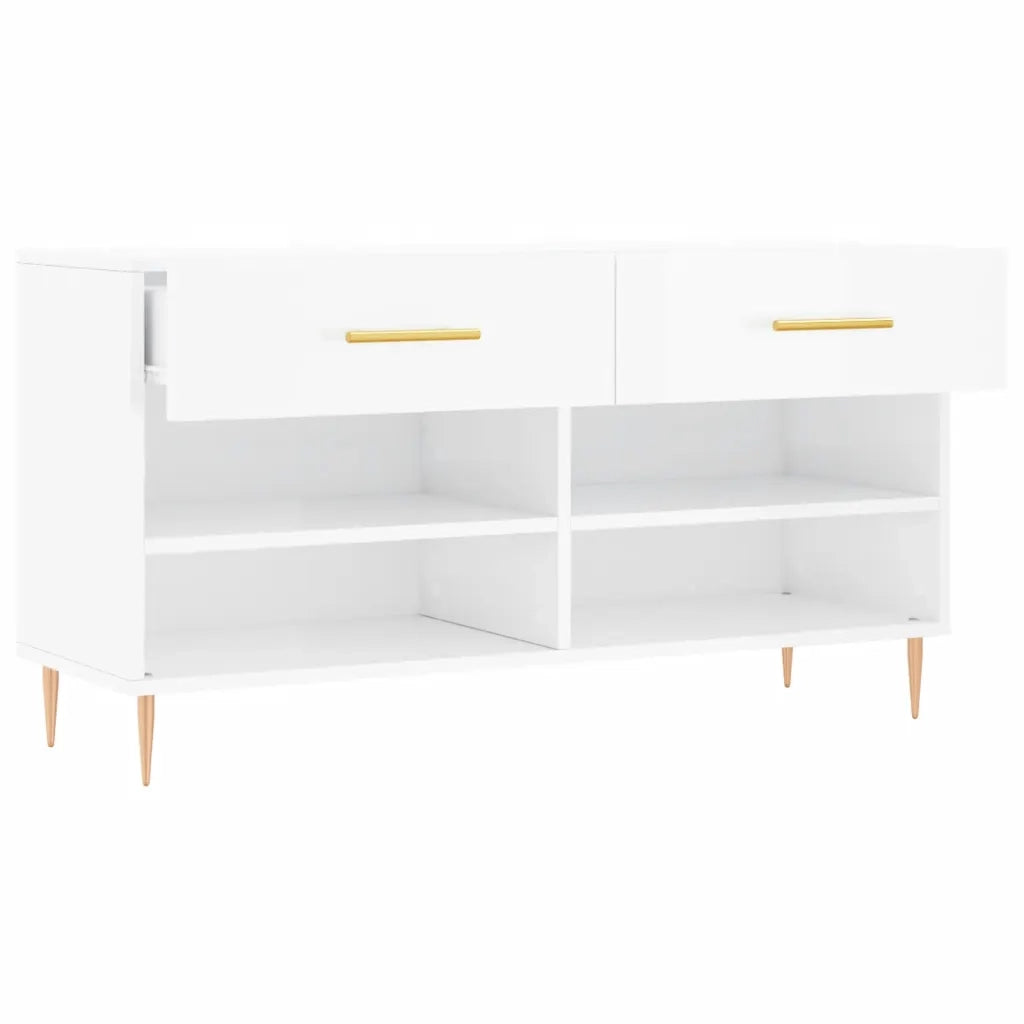 Panca Porta Scarpe | Scarpiera | Mobile per scarpe Bianco Lucido 102x35x55 cm Legno Multistrato