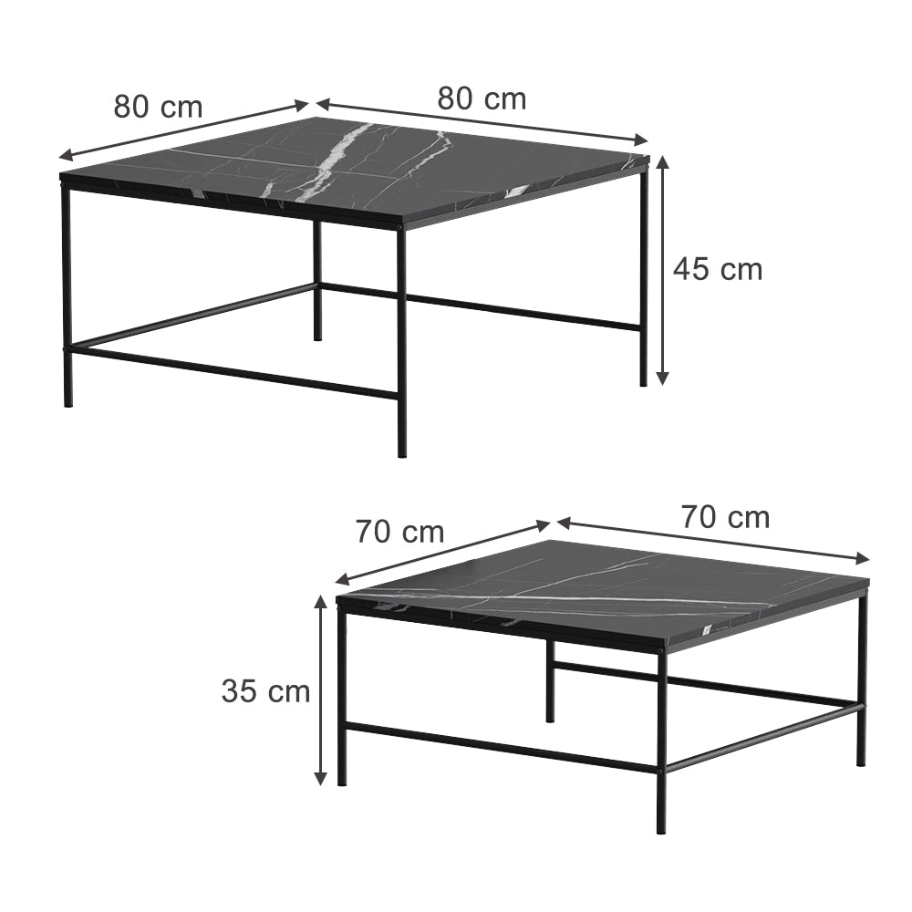 Vicco Tavolino da divano Nero 80 x 80 cm 2 parti