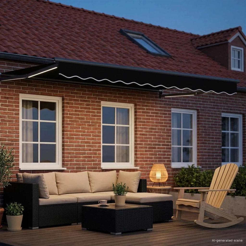 Tenda da Sole | Tenda retrattile manuale con LED Nero e antracite 3 x 2,5 m