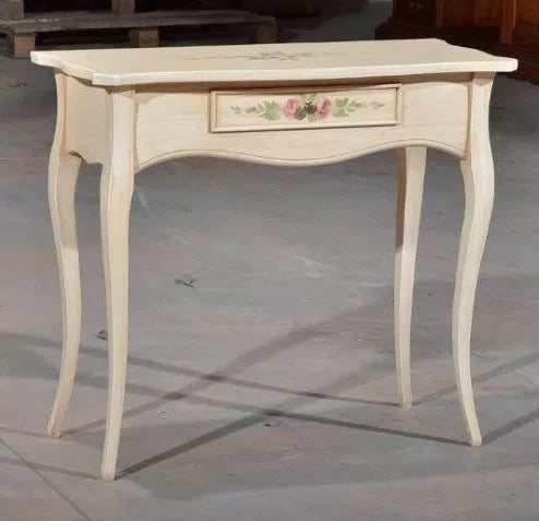 Consolle legno 1 cassetto avorio patinato decori 87x38x77 - Mobili 2G