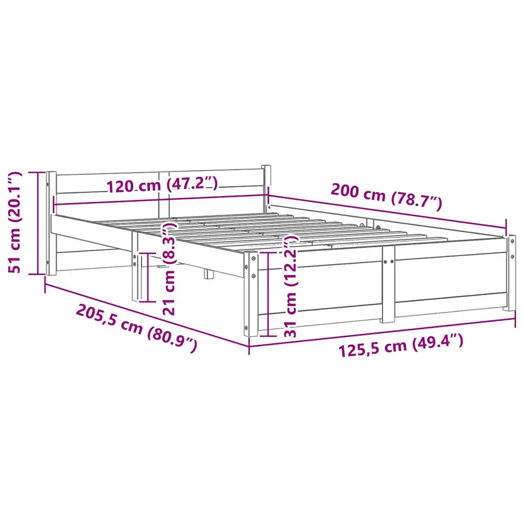 Letto matrimoniale | Letto per adulti | Giroletto senza Materasso Ambrato in Legno Massello 120x200 cm