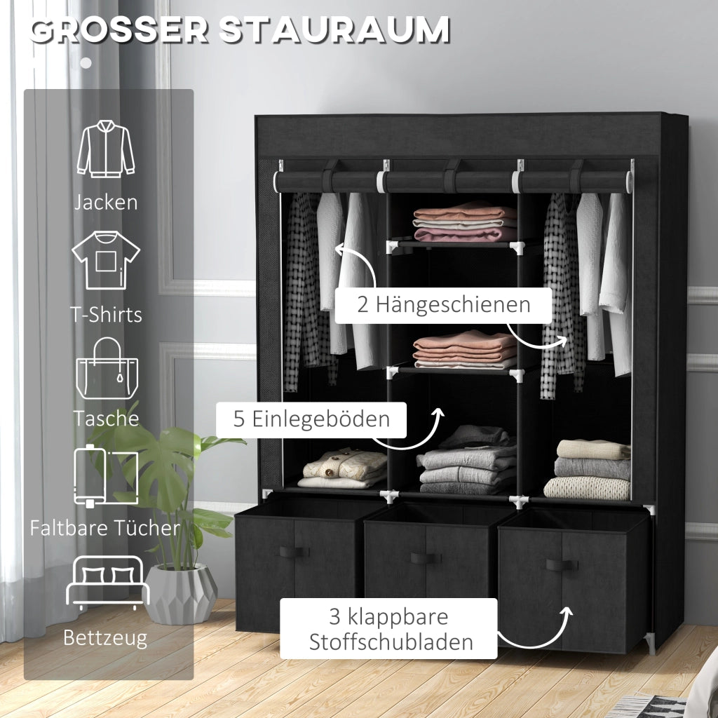 Armadio in tessuto con cassetti ¨C Minimal ¨C Nero 125x43x162,5 cm