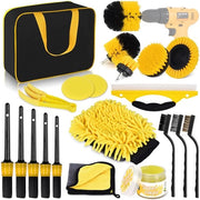 Set di pulizia auto, 20 pezzi, set di cura auto, spazzola per dettagli auto, set di pulizia per interno ed esterno dell'auto, griglie di ventilazione, cruscotto, motore, ruote, pulizia domestica