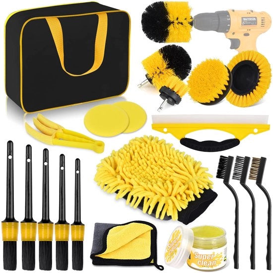 Set di pulizia auto, 20 pezzi, set di cura auto, spazzola per dettagli auto, set di pulizia per interno ed esterno dell'auto, griglie di ventilazione, cruscotto, motore, ruote, pulizia domestica